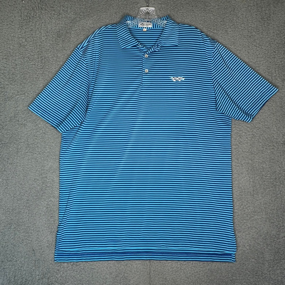 Peter Millar Summer Comfort Mens Large Blue Striped Short Sleeve Golf Polo Shirt